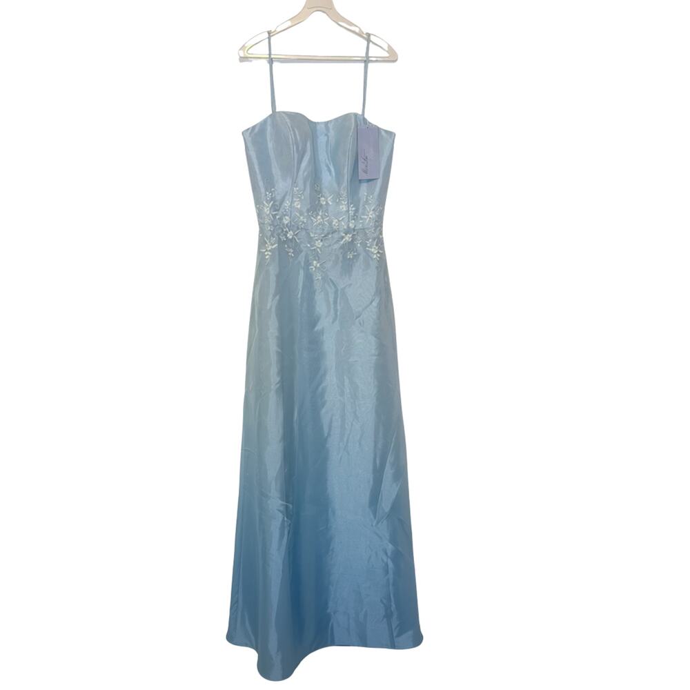 Marie Lee Vintage Y2K Ice Blue Organza Prom Dress NWT 9/10 Strapless Embroidered